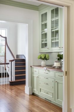 mint green Built-in pantry and stairway