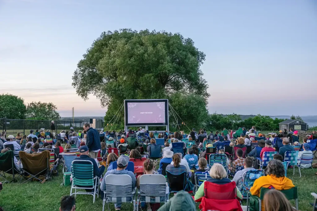 Maine Outdoor Film Festival–crowed and film screen