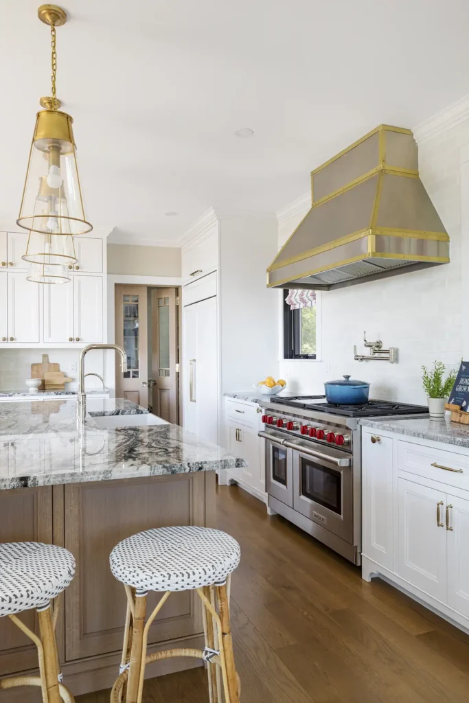 For the kitchen, Maine Coast Builders made all the cabinetry, and all fixtures came from Perrin and Rowe.